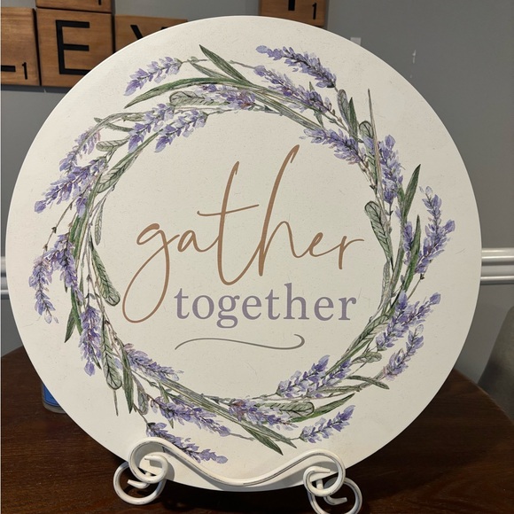 Home Decor - Gather Together Wooden Round Sign & White Stand -17 in. Width - Picture 8 of 10